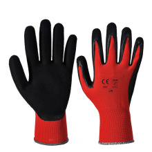 ZMSAFETY Red Nylon Liner Negro recubierto de arena Nitrile Good Grip Work Safety Gloves